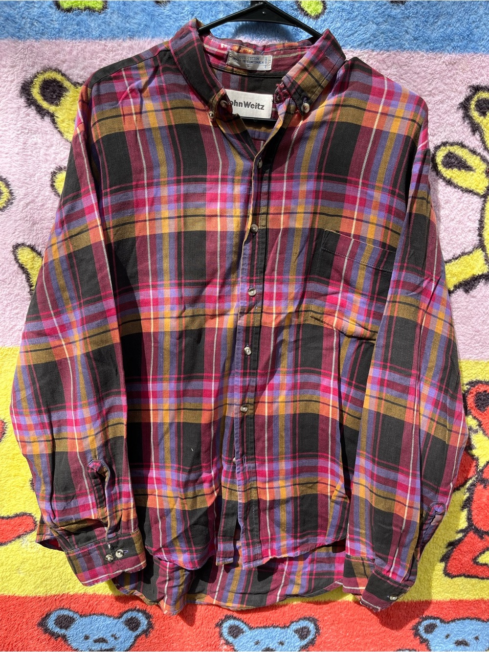 Vintage John Weitz Multicolor Plaid Button-Up Shirt casual flannel